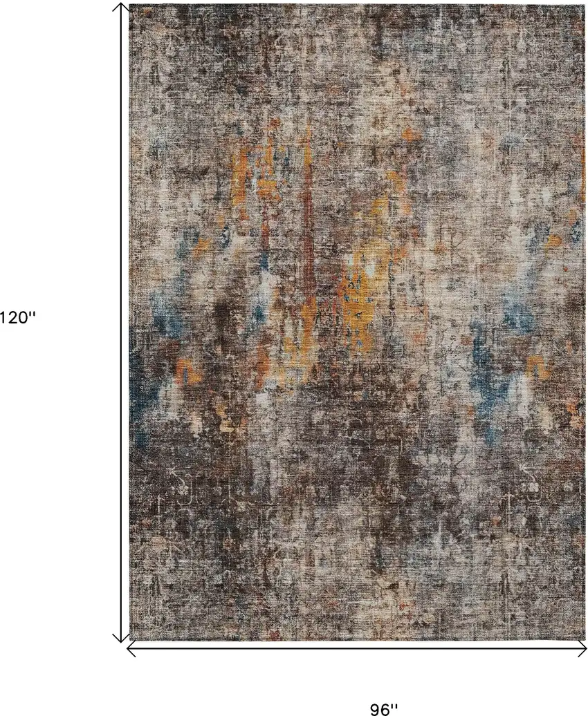 Taupe Chocolate And Copper Abstract Washable Indoor Outdoor Area Rug Photo 3