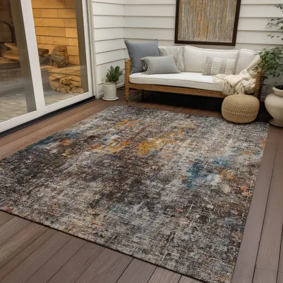 Taupe Chocolate And Copper Abstract Washable Indoor Outdoor Area Rug Photo 9