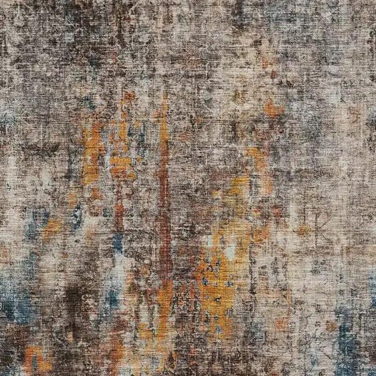 Taupe Chocolate And Copper Abstract Washable Indoor Outdoor Area Rug Photo 5