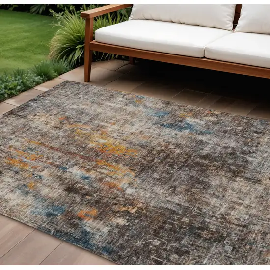 Taupe Chocolate And Copper Abstract Washable Indoor Outdoor Area Rug Photo 1