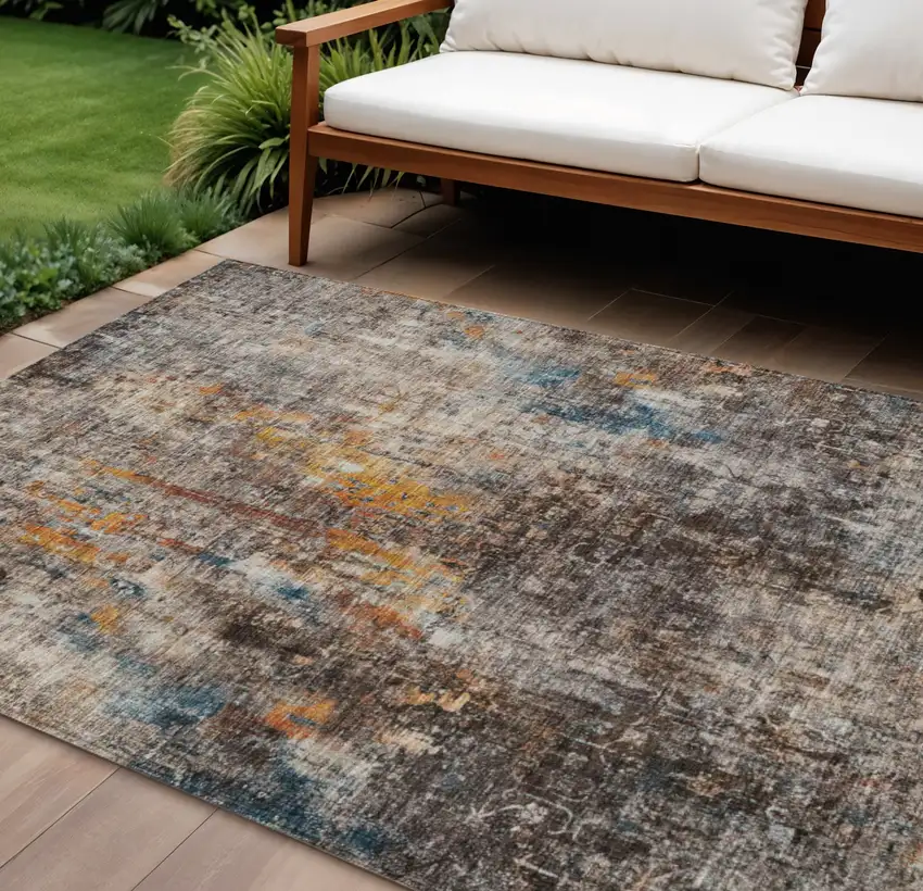 Taupe Chocolate And Copper Abstract Washable Indoor Outdoor Area Rug Photo 1