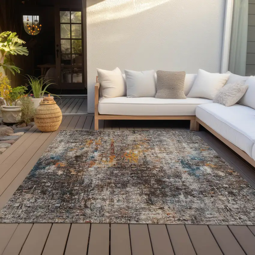 Taupe Chocolate And Copper Abstract Washable Indoor Outdoor Area Rug Photo 7