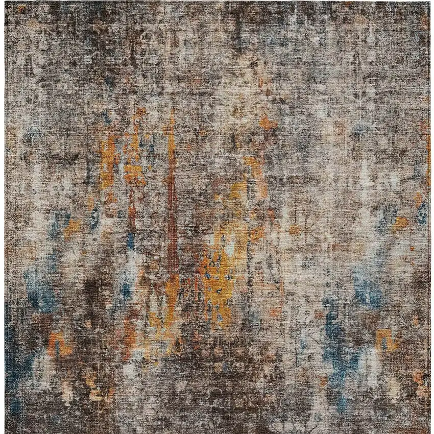 Taupe Chocolate And Copper Abstract Washable Indoor Outdoor Area Rug Photo 6