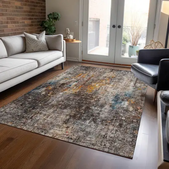 Taupe Chocolate And Copper Abstract Washable Indoor Outdoor Area Rug Photo 8