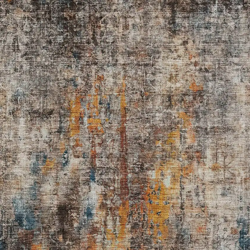 Taupe Chocolate And Copper Abstract Washable Indoor Outdoor Area Rug Photo 5
