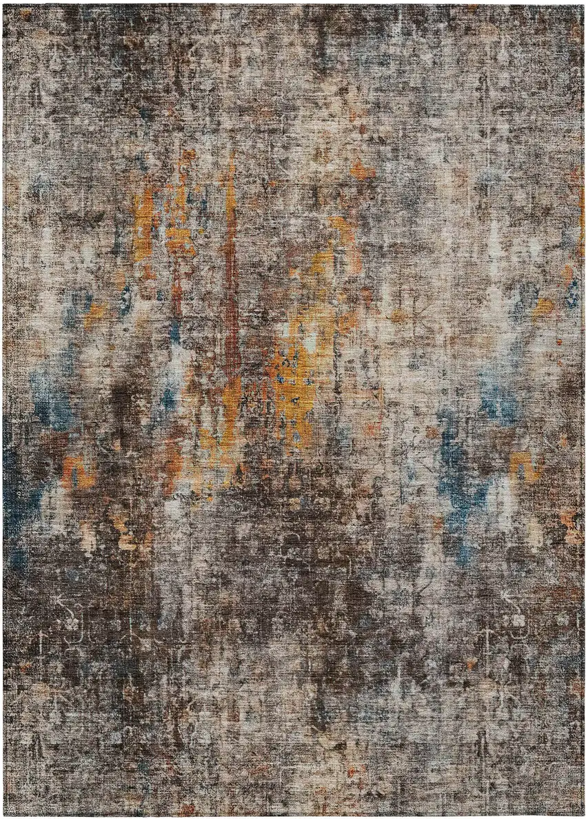 Taupe Chocolate And Copper Abstract Washable Indoor Outdoor Area Rug Photo 2