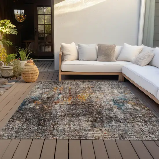 Taupe Chocolate And Copper Abstract Washable Indoor Outdoor Area Rug Photo 7