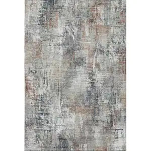 Photo of Taupe Copper And Beige Abstract Washable Area Rug With UV Protection