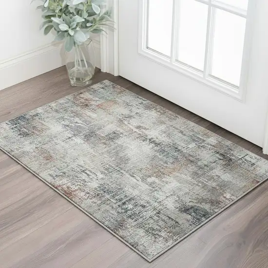 Taupe Copper And Beige Abstract Washable Area Rug With UV Protection Photo 2