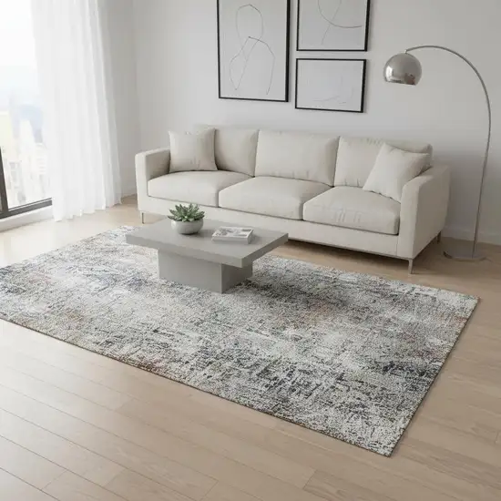 Taupe Copper And Beige Abstract Washable Area Rug With UV Protection Photo 1