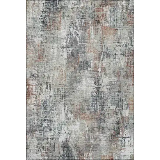 Taupe Copper And Beige Abstract Washable Area Rug With UV Protection Photo 2