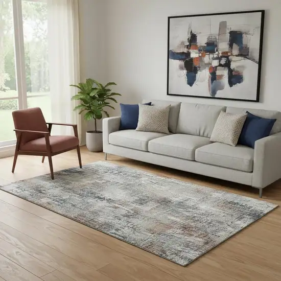 Taupe Copper And Beige Abstract Washable Area Rug With UV Protection Photo 1