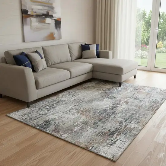 Taupe Copper And Beige Abstract Washable Area Rug With UV Protection Photo 1