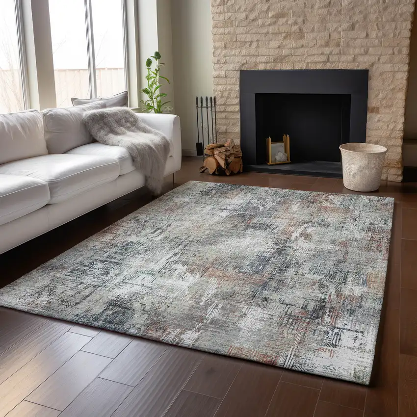 Taupe Copper And Beige Abstract Washable Area Rug With UV Protection Photo 4