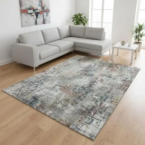 Taupe Copper And Beige Abstract Washable Area Rug With UV Protection Photo 1