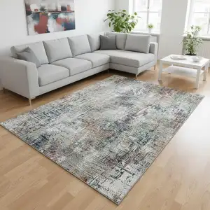 Photo of Taupe Copper And Beige Abstract Washable Area Rug With UV Protection