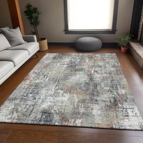 Taupe Copper And Beige Abstract Washable Area Rug With UV Protection Photo 6