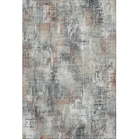 Taupe Copper And Beige Abstract Washable Area Rug With UV Protection Photo 4