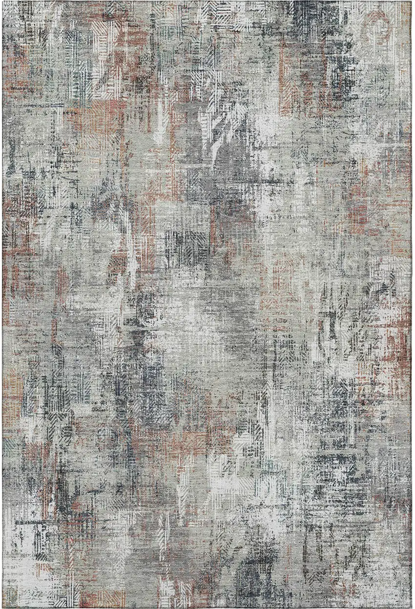 Taupe Copper And Beige Abstract Washable Area Rug With UV Protection Photo 4