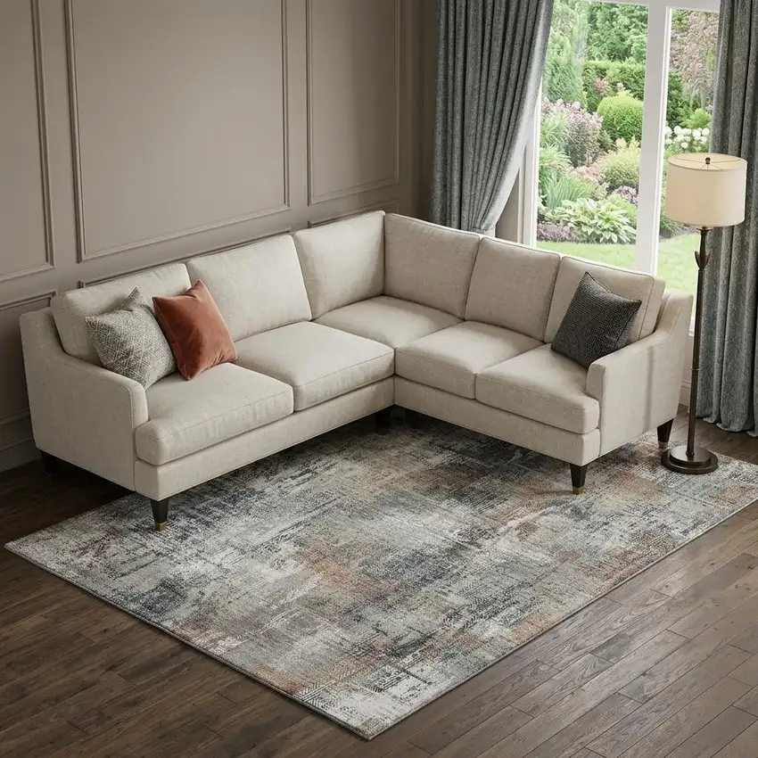 Taupe Copper And Beige Abstract Washable Area Rug With UV Protection Photo 1