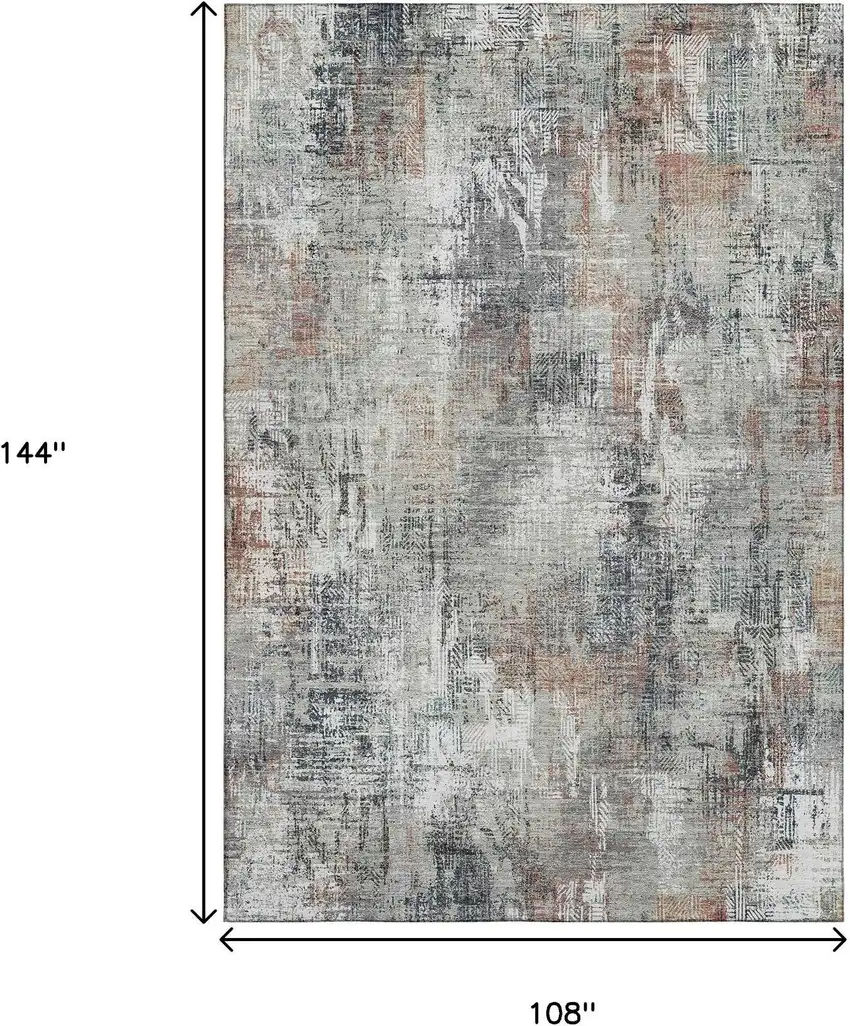 Taupe Copper And Beige Abstract Washable Area Rug With UV Protection Photo 3