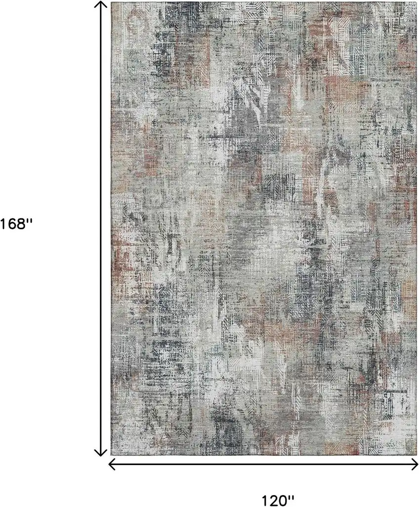 Taupe Copper And Beige Abstract Washable Area Rug With UV Protection Photo 3