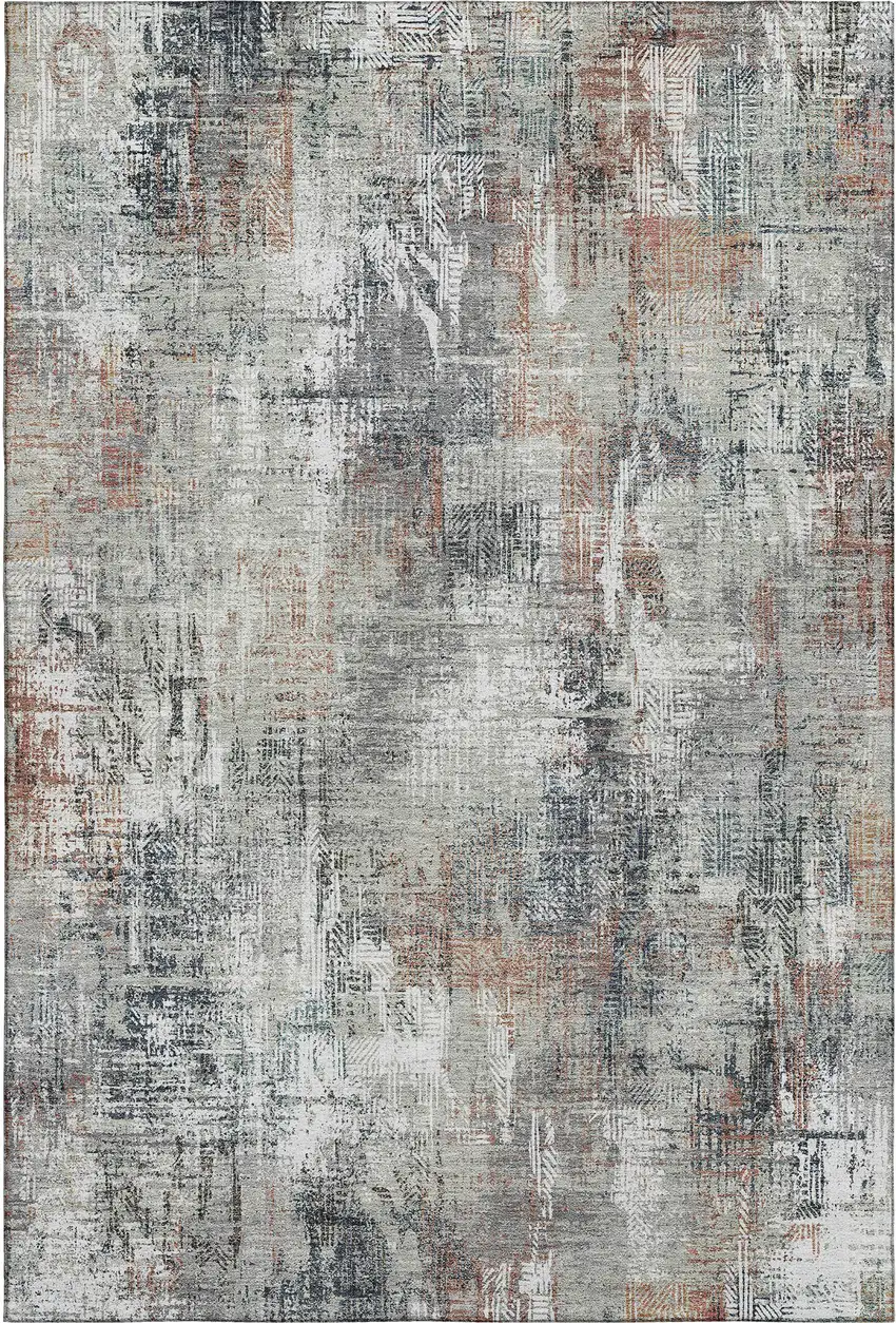 Taupe Copper And Beige Abstract Washable Area Rug With UV Protection Photo 2