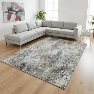 Photo of Taupe Copper And Beige Abstract Washable Area Rug With UV Protection