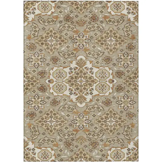 Taupe Copper And Beige Medallion Washable Indoor Outdoor Area Rug Photo 1