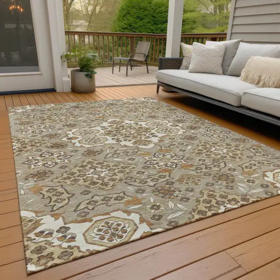 Taupe Copper And Beige Medallion Washable Indoor Outdoor Area Rug Photo 8