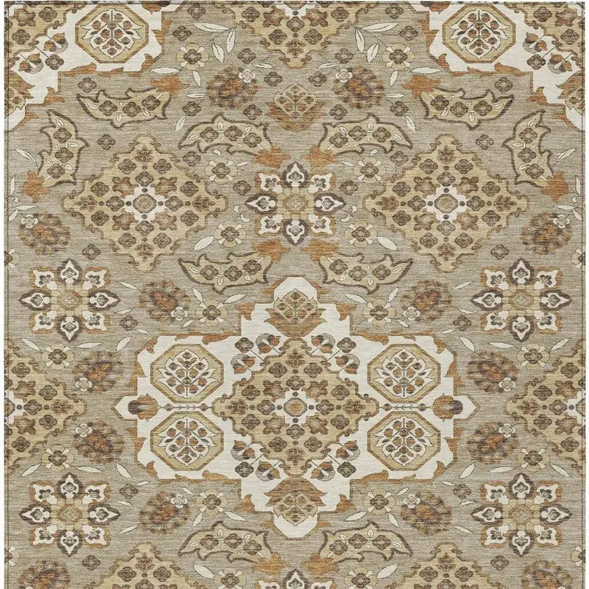 Taupe Copper And Beige Medallion Washable Indoor Outdoor Area Rug Photo 4