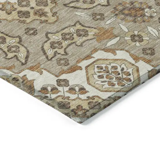 Taupe Copper And Beige Medallion Washable Indoor Outdoor Area Rug Photo 9