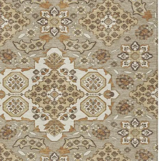 Taupe Copper And Beige Medallion Washable Indoor Outdoor Area Rug Photo 3
