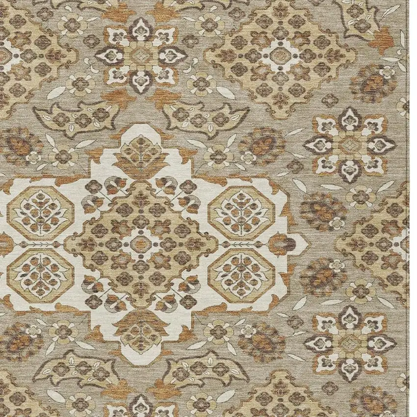 Taupe Copper And Beige Medallion Washable Indoor Outdoor Area Rug Photo 3