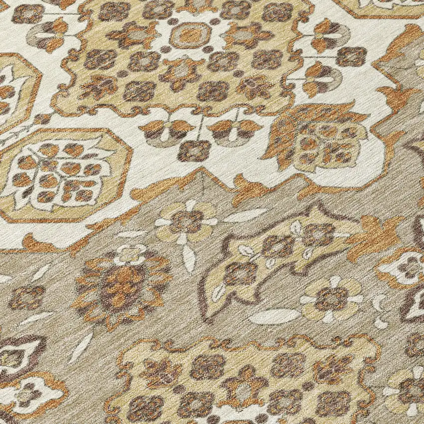 Taupe Copper And Beige Medallion Washable Indoor Outdoor Area Rug Photo 9