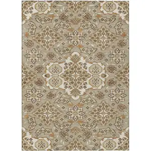 Photo of Taupe Copper And Beige Medallion Washable Indoor Outdoor Area Rug