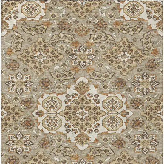 Taupe Copper And Beige Medallion Washable Indoor Outdoor Area Rug Photo 7