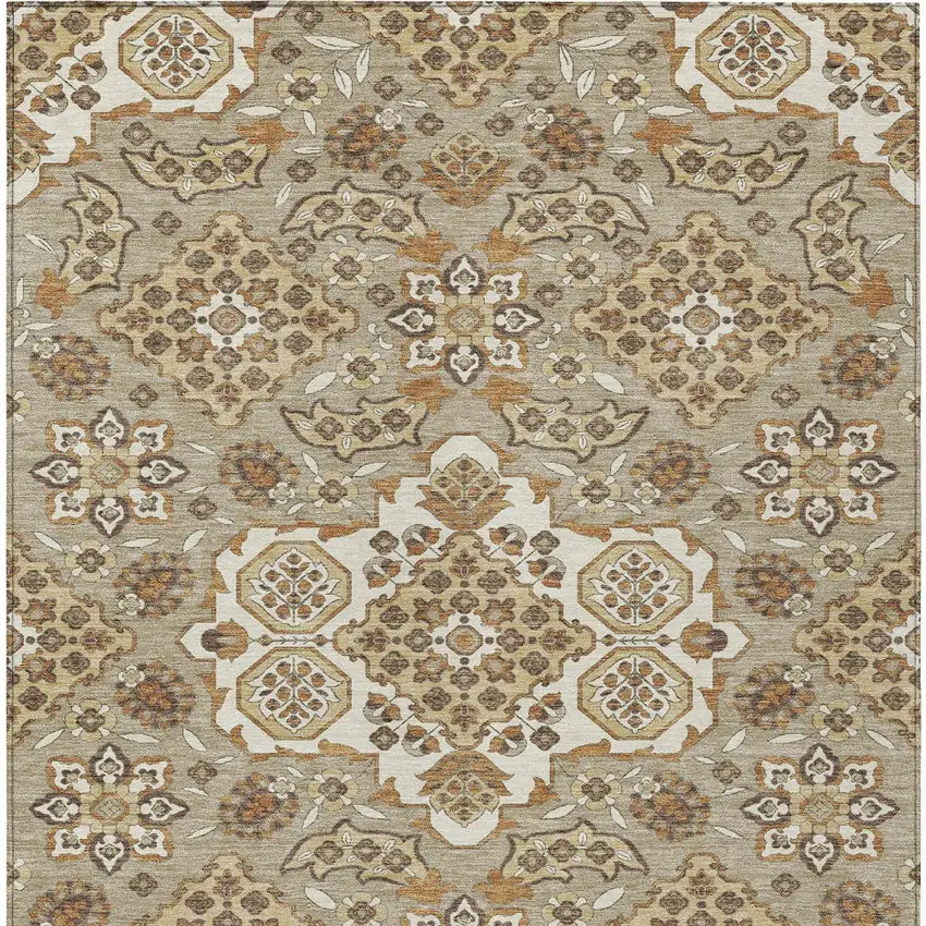 Taupe Copper And Beige Medallion Washable Indoor Outdoor Area Rug Photo 7