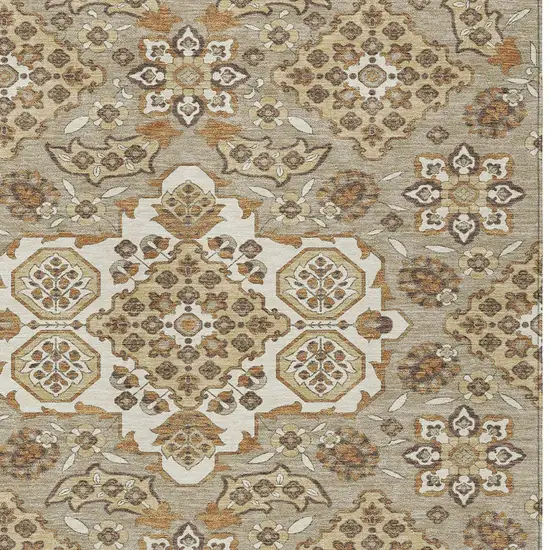 Taupe Copper And Beige Medallion Washable Indoor Outdoor Area Rug Photo 6