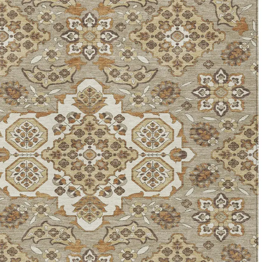 Taupe Copper And Beige Medallion Washable Indoor Outdoor Area Rug Photo 6