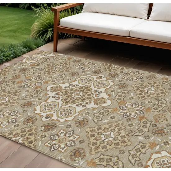 Taupe Copper And Beige Medallion Washable Indoor Outdoor Area Rug Photo 2