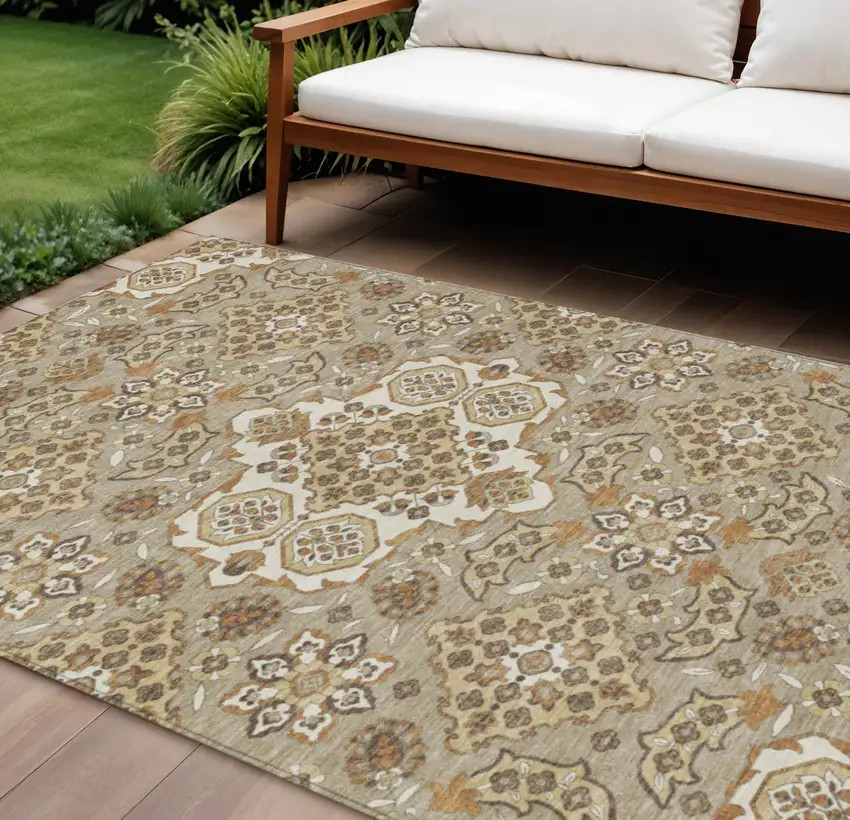 Taupe Copper And Beige Medallion Washable Indoor Outdoor Area Rug Photo 2