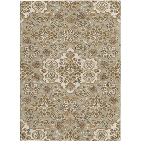 Taupe Copper And Beige Medallion Washable Indoor Outdoor Area Rug Photo 3