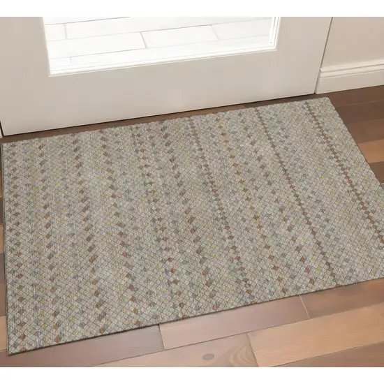 Taupe Copper And Gold Striped Washable Area Rug With UV Protection Photo 1