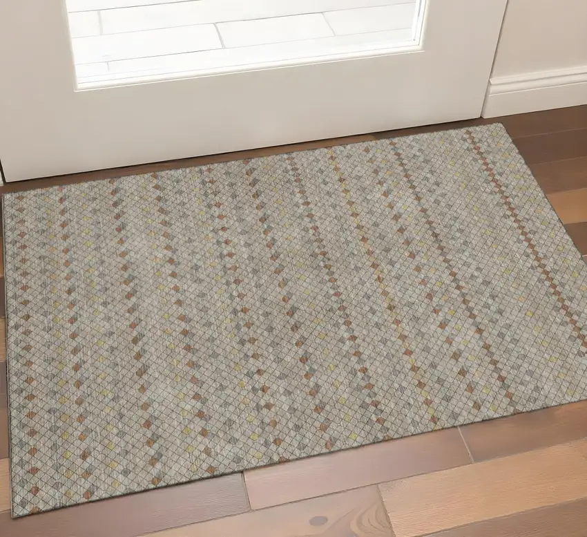 Taupe Copper And Gold Striped Washable Area Rug With UV Protection Photo 1