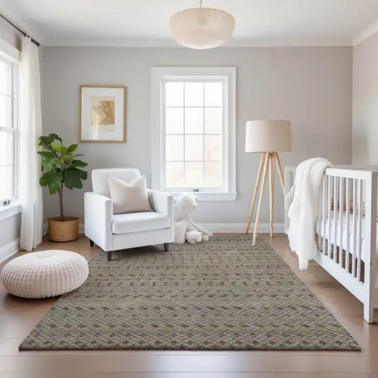 Taupe Copper And Gold Striped Washable Area Rug With UV Protection Photo 5