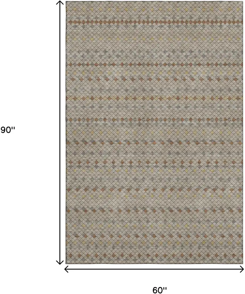 Taupe Copper And Gold Striped Washable Area Rug With UV Protection Photo 6