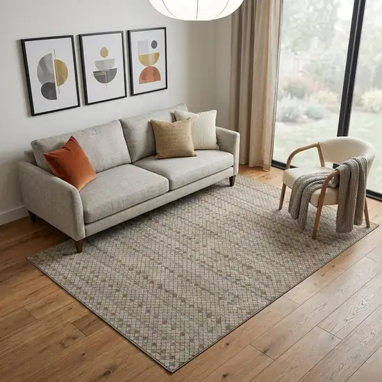 Taupe Copper And Gold Striped Washable Area Rug With UV Protection Photo 1