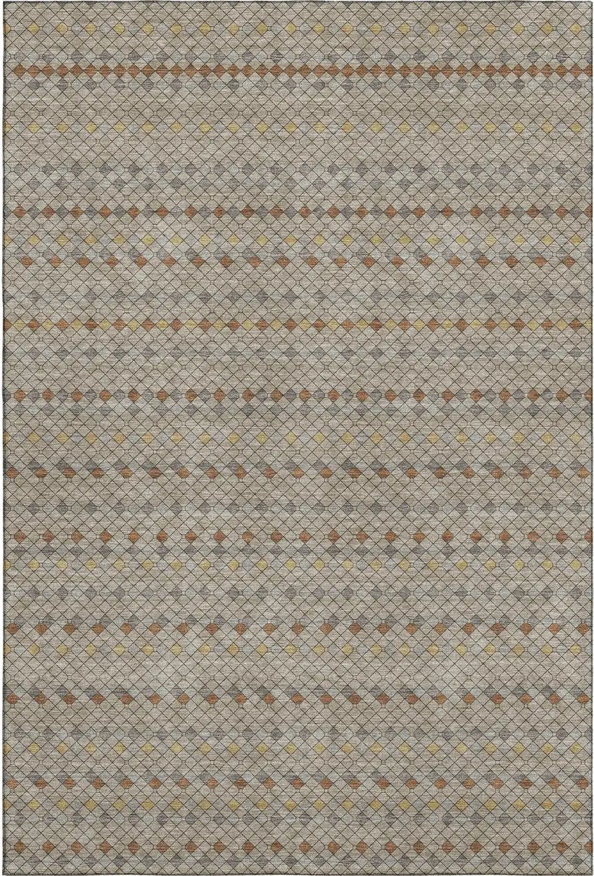 Taupe Copper And Gold Striped Washable Area Rug With UV Protection Photo 1