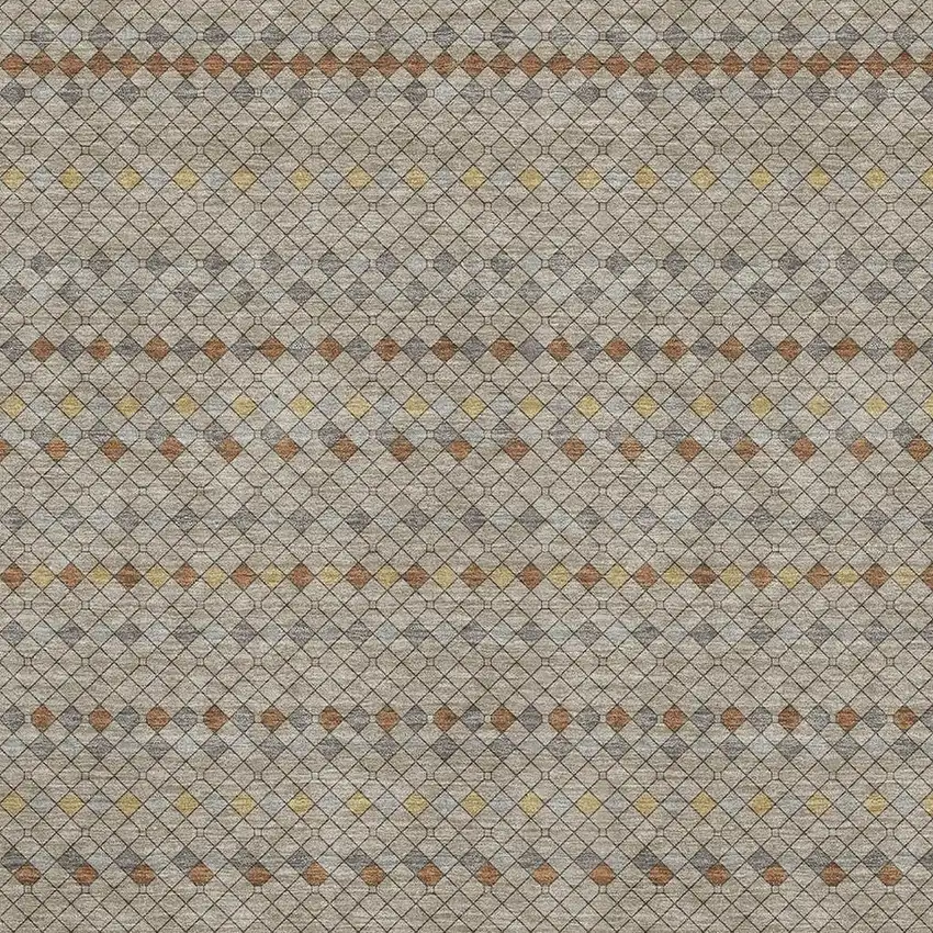 Taupe Copper And Gold Striped Washable Area Rug With UV Protection Photo 2